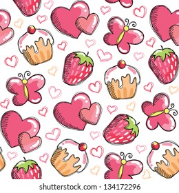 romantic seamless pattern with hand drawn elements