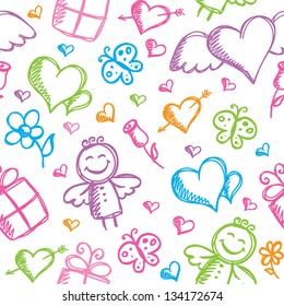 romantic seamless pattern with hand drawn elements