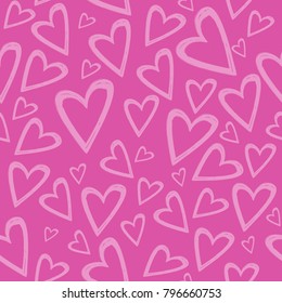 Romantic seamless pattern with hand drawn hearts on a pink background . Best choice for wedding or Valentine Day greeting cards and invitation, textile, print, wallpaper, background or wrapping paper.