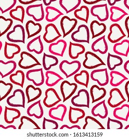 Romantic seamless pattern. Happy Valentine's day, wedding, sweet love concept background. Freehand hearts surface print. Brush design texture. Handdrawn doodle ornament. Vector abstract wallpaper
