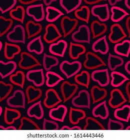 Romantic seamless pattern. Happy Valentine's day, wedding, sweet love concept background. Freehand hearts surface print. Brush design texture. Handdrawn doodle ornament. Vector abstract wallpaper