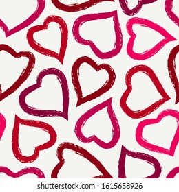 Romantic seamless pattern. Happy Valentine's day, wedding, sweet love concept background. Freehand hearts surface print. Brush design texture. Handdrawn doodle ornament. Vector abstract wallpaper
