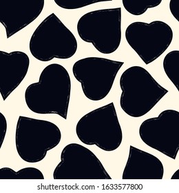 Romantic seamless pattern. Happy Valentine's day, wedding, sweet love concept background. Freehand hearts surface print. Brush design texture. Handdrawn doodle ornament. Vector abstract wallpaper