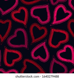 Romantic seamless pattern. Happy Valentine's day, wedding, sweet love concept background. Freehand hearts surface print. Brush design texture. Handdrawn doodle ornament. Vector abstract wallpaper