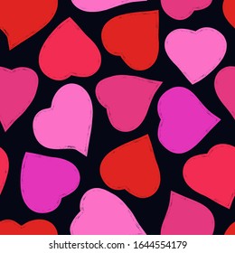 Romantisches nahtloses Muster. Fröhlicher Valentinstag, Hochzeit, süße Liebe Konzept Hintergrund. Freehand-Herzen bedruckt. Optimale Design-Struktur. Handgezeichnetes Dodle-Ornament. abstrakte Bildschirmhintergründe aus der Vektorillustration