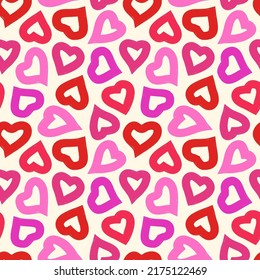 Romantic seamless pattern. Happy Valentine's day, wedding, sweet love concept background. Freehand hearts surface print. Brush design texture. Handdrawn doodle ornament. Vector abstract wallpaper