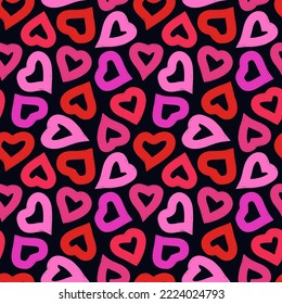 Romantic seamless pattern. Happy Valentine's day, wedding, sweet love concept background. Freehand hearts surface print. Brush design texture. Handdrawn doodle ornament. Vector abstract wallpaper