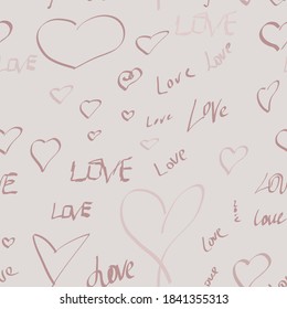 romantic seamless pattern heart and love. pink wallpaper. for printing on fabric, wrapping paper, postcards. design for a girl. February 14, Valentine's Day, wedding, date, holiday. Doodle, sketch. ve
