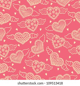 Romantic seamless pattern with hearts.