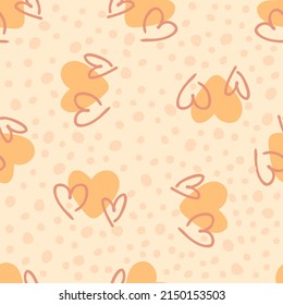 Patrón romántico sin fisuras con corazones y puntos abstractos. Impresión estética hippie para tela, papel, camiseta. Ilustración vectorial Doodle para decoración y diseño.
