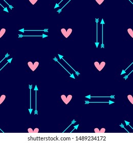 Romantic seamless pattern with hearts and arrows. Nice print. Simple vector illustration.
