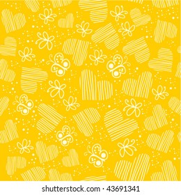 romantic seamless pattern with hearts and butterflies