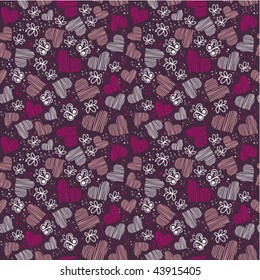 romantic seamless pattern with hearts and butterflies