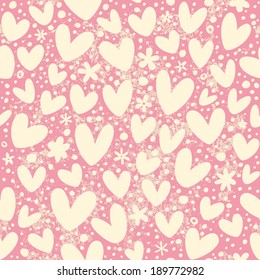 Romantic seamless pattern with hearts. Cute background in vintage style. 