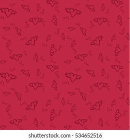 Romantic seamless pattern with hearts and handwritten lettering for your design. Valentines day vector decoration on red background.