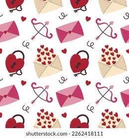 Romantic seamless pattern with hearts and a love letter. Texture for fabric, packaging and stationery