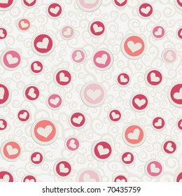 Romantic seamless pattern with hearts. Many pink hearts on ornate background.