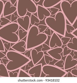 Romantic seamless pattern with hearts on the brown background