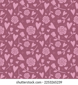 Romantic seamless pattern with hearts and roses for Valentine's Day.