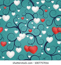 Romantic seamless pattern with hearts. Vector illustration, endless texture. Cute and fancy background for wallpaper, website, textile, greeting cards, wedding invitation, wrapping,  book cover, print