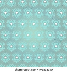 Romantic seamless pattern with hearts. Vector illustration, endless texture. Cute and fancy background for wallpaper, website, textile, greeting cards, wedding invitation, wrapping,  book cover, print