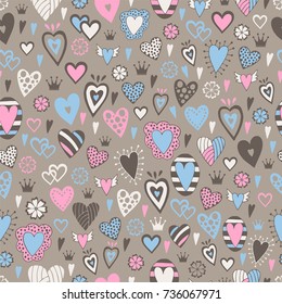 Romantic seamless pattern with magic hearts.