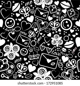 Romantic seamless pattern with many objects.