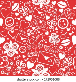 Romantic seamless pattern with many objects.