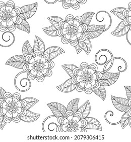 Romantic seamless pattern with monochrome flowers and leaves. Summer texture. Beautiful endless vector illustration.