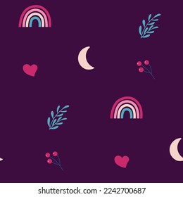 patrón romántico sin soldadura sobre fondo oscuro