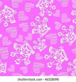 Romantic seamless pattern with owl and heart. Valentine's day texture.
