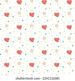 romantische, nahtlose Muster pastellfarben mit herzen, kleinen blumen und dots