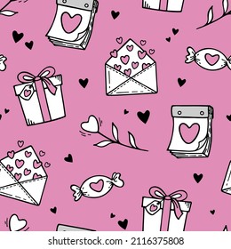 Romantic seamless pattern. Pink color. Love, valentine day, engagemnet, marriage, holiday theme. Good for gift wraps, wallpaper, textile, card background, scrapbookind and more.