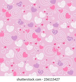 Romantic seamless pattern in pink colors with hearts.