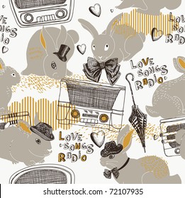 romantic seamless pattern with rabbits. vintage style