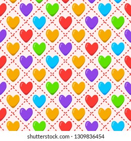 Romantic seamless pattern with rainbow colored hearts