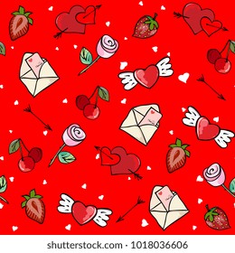 romantic seamless pattern with red hearts on a red 
 background by day of wedding or valentine's day
