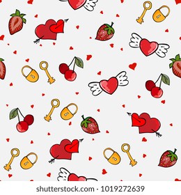 romantic seamless pattern with red hearts on a white background by day of wedding or valentine's day
