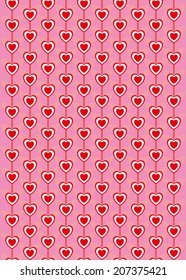 Romantic seamless pattern with red hearts on pink background. Background for celebrations, holidays, wedding and valentines day. Vector illustration, eps 8.