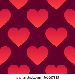Romantic seamless pattern with red hearts. Love and romantic symbols. Vector illustration for background, wallpaper, banner or Valentine's Day greeting card.