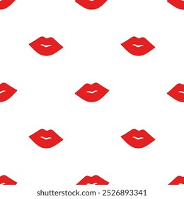 Romantic seamless pattern with red lip prints. Valentine's Day, beauty and fashion. Background design for fabric, wrapping paper, textile