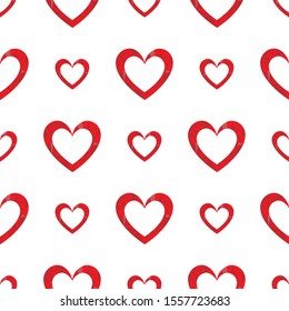 Romantic seamless pattern with red poly hearts on the white background. Elegant ornament for cards, invitations, scrapbook, wrapping paper, packets. Vector illustration