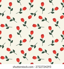 romantisches nahtloses Muster mit roten Rosen; Valentinstag-Hintergrund - Vektorgrafik