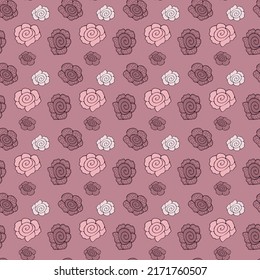 Romantic seamless pattern of roses on a lilac background.