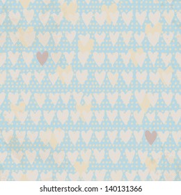 Romantic seamless pattern with small hand drawn hearts. Cartoon background in pastel blue color. Vector illustration for your textile, paper, stationery or skin design.