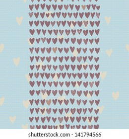 Romantic seamless pattern with small hand drawn hearts. Cartoon background in vintage brown and blue color. Vector illustration for your textile, paper, stationery or skin design.