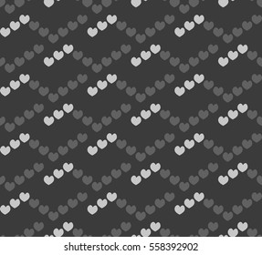 Romantic seamless pattern, small white and light gray hearts and zigzag lines on dark gray background, beautiful wrapping paper for appealing gifts, eps10 vector