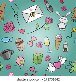 Romantic seamless pattern. St. Valentine's Day. Vector. Doodle