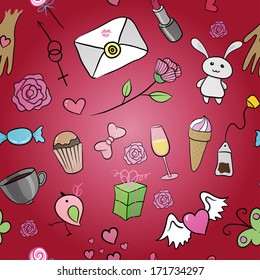 Romantic seamless pattern. St. Valentine's Day. Vector. Doodle