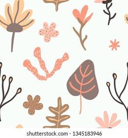 Romantic seamless pattern with stylish flowers.  Cartoon flowers vector illustration in scandinavian style. Great for fabric, textile.
